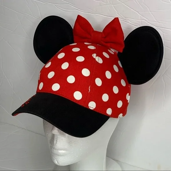 Disney Minnie Mouse Ears Hat Polka Dot Bow Brim - Picture 4 of 8